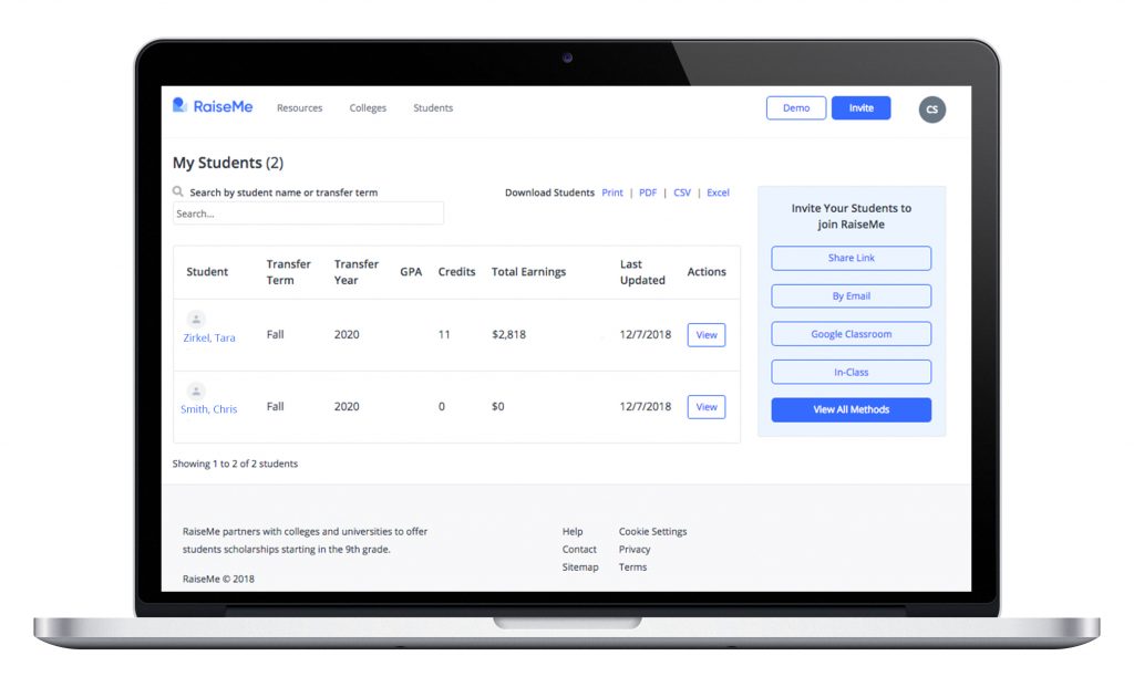 RaiseMe Transfer Educator Portal Mock NEW